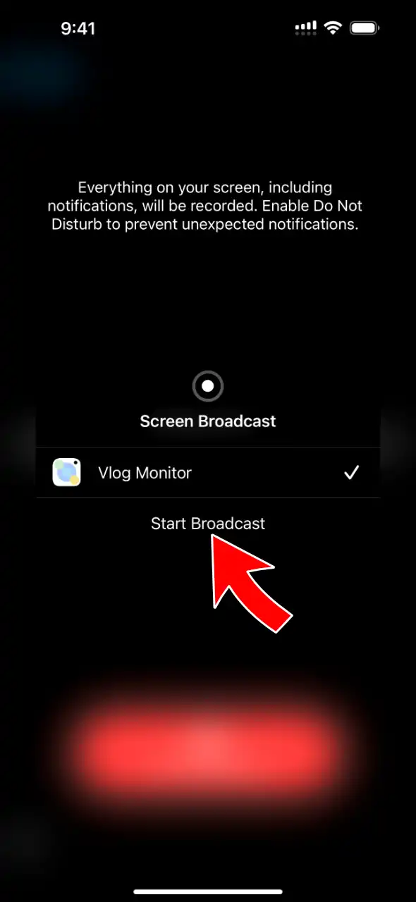 Tap Start Broadcast in the broadcast picker